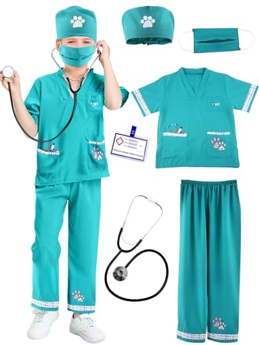 Puteraya 6 Pcs Kids Animal Doctor Costume Set Veterinary Dress Up Clothing for Kids Career Day Halloween Role Cosplay