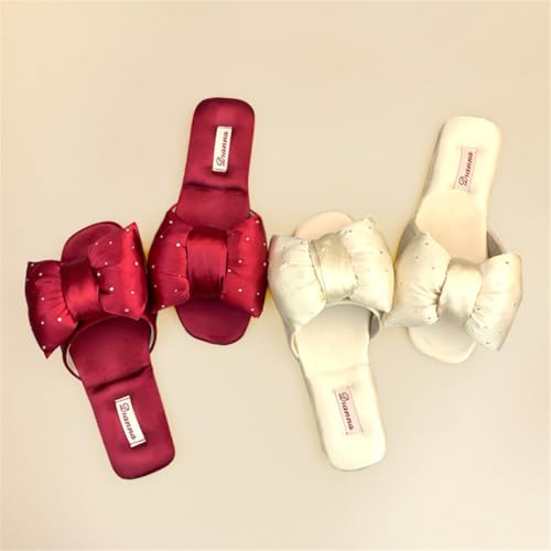 Satin Slippers for Women Elegant Bow Knot Slippers Luxurious Shiny House Shoes Sandals Indoor Outdoor2