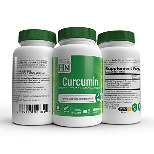 Health Thru Nutrition Curcumin 650Mg Bcm-95 Curcugreen | Turmeric Curcumin Complex | High Absorption | Healthy Inflammation Response | Clinically Studied | 3Rd Party Tested | Non-Gmo (Pack Of 60) #TOP4