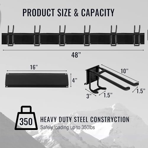 Aking Ace Wall Mount Tool Storage Rack, Heavy Duty Garage Storage Tool Organizer, Garden Tool Wall Hooks and Hangers, Hold Up to 350lbs Black 2Pack, AK806-Black-2Pack