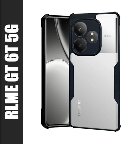 Image of AIBEX Crystal Clear Back Cover Case for Realme GT 6T 5G | 360 Degree Protection | Shock Proof Design | Transparent Back Cover Case (PC & TPU, Black Bumper)