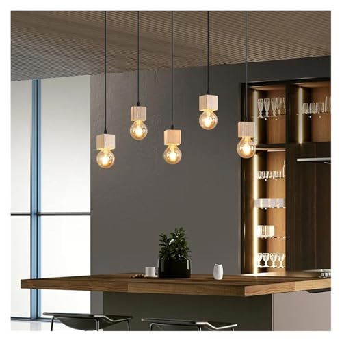 Lustre nordique en bois 5 têtes plafonnier minimaliste et moderne pour salle à manger