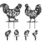 GHWMYD Hühner Gartenstecker 6er Steel Deko Gartendeko für Draußen, Einfach Einsteckbare aus Hochwertigem Cortenstahl Metall Huhn Küken Bauernhof Festival Deko
