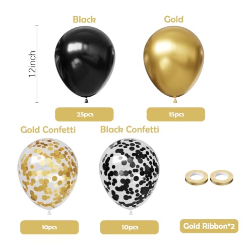 Image of Hiquaty Black and Gold Balloons,60pcs 12 Inch Black Balloons Gold Balloons
