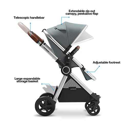 Mompush Ultimate 2 Baby Stroller for Infant and Toddler with Newborn Mode and Reversible Seat, All-Terrain Stroller with All-Wheel Suspension, Includes Car Seat Adapter and Large Storage Basket