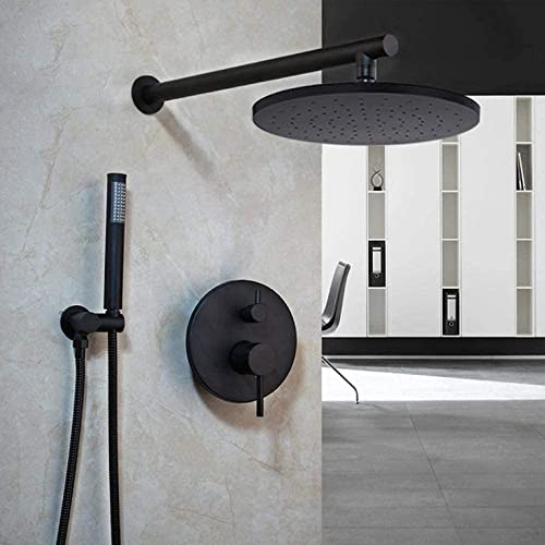 Ensemble de douche noir 8 pouces avec pommeau rond et douchette murale