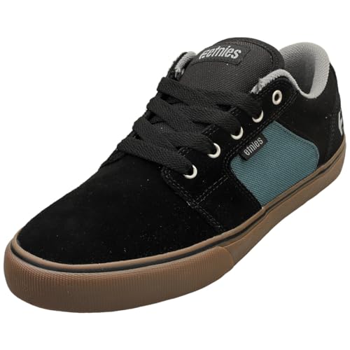 Image of Etnies Barge LS - Classic Skate Look, Slim Vulcanized Silhoutte, Hefty Armored Collar, Reinforced Vulc - Black /Teal - 8