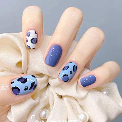 IMSOHOT 24pcs Press on Nails Short Square Fake Nails with Designs Squoval False Nails Glossy Acrylic Nails with Glue for Women and Girls (Leopard Print Pattern)