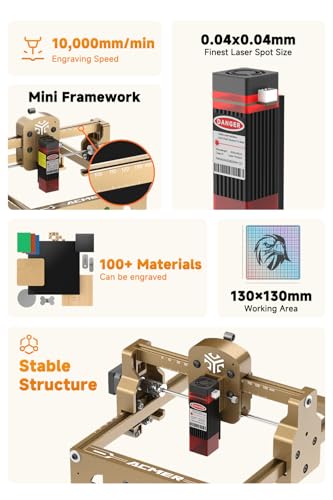 ACMER S1 Laser Engraver for Beginner Mini Laser Engraving Machine for Wood, Leather, Plastic, Laser Class4 (Gold, 3500mW)