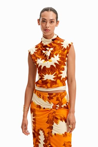 Desigual T-shirt drapé tie-dye pour femme, Orange, Taille M