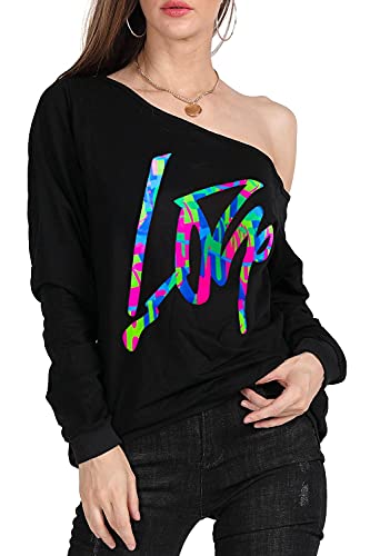 Image of MAGICMK Woman's Sweatershirt Lips Print Causal Blouse Off The Shoulder Long Sleeve Loose Slouchy Pullover Plus Size Tops