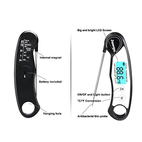 Juseepo Digital Instant Read Meat Thermometer, 2S Best Ultral Fast Waterproof Digital Grill Thermometer,Kitchen Food Thermometer For Bbq,Cooking,Baking,Beef,Liquid,Smoked (White) #TOP2