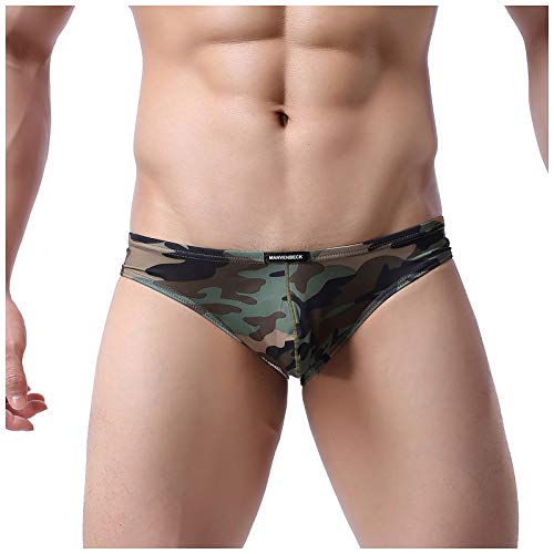 Men's Camo Bikini Briefs Underwear Bulge Pouch Triangle Bikini Panties Camouflag Low Waist Underpants
