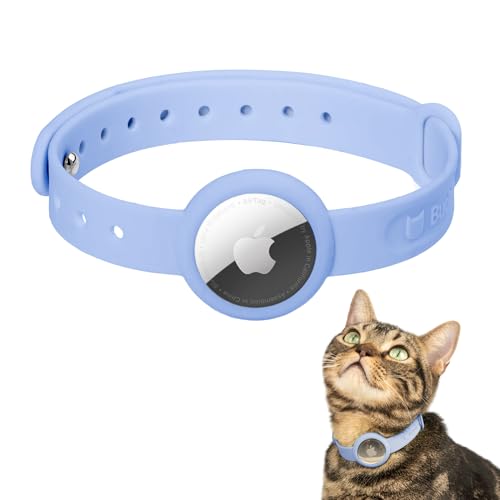 BuddyArmor Anti-Choke Cat Collar for Airtag, Elastic Silicone QR Code Anti-Lost Lightweight Adjustable Soft Comfortable Collar Airtag Case 2-in-1 Cat Collar Airtag Holder for Cats (Sierra Blue, L)