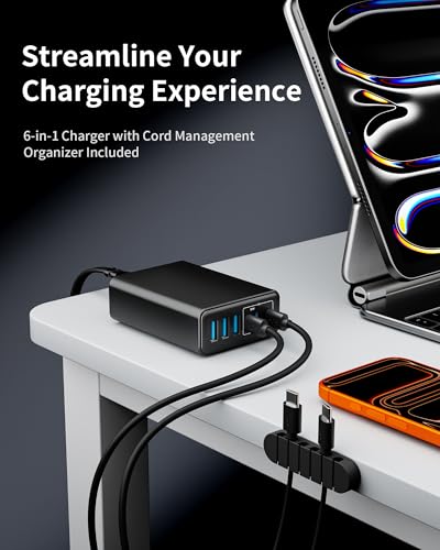 Image of 105W USB C Charger Block, 6-Port USB C Charging Station GaN III PD 20W Laptop Fast Charger Adapter for iPad Pro /Air /Mini, iPhone 17 /16 /15 /14 /13 /12 /11, Samsung and More (Cable Organizer Included)
