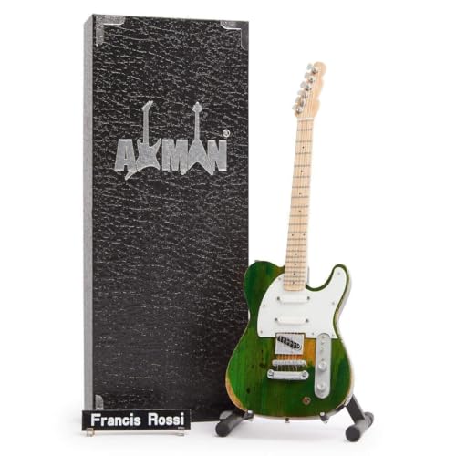 Francis Rossi (Status Quo): Réplica de guitarra en miniatura verde envejecida – Regalos musicales – Escala ornamental hecha a mano 1/4