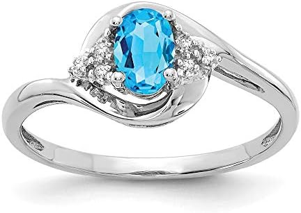 14k White Gold Blue Topaz Diamond Band Ring Size 7.00 Stone Birthstone December Fine Jewelry For Women Gifts For Her
