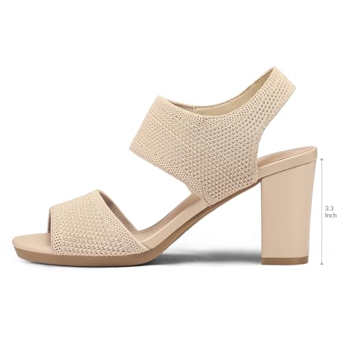 Image of mysoft Women's Chunky Block High Heels Slingback Open Toe Heeled Sandals | Casual Wide Width Fit, 3.3 Inch Heel, Elastic Knit Upper, Hook-And-Loop Atrap, Non-Slip Sole, Wedding Party Dress Shoes