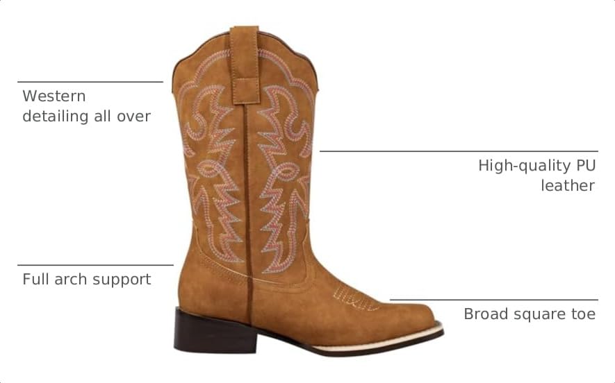 Image of SheSole Women's Fashion Wide Square Toe Western Cowgirl Cowboy Boots Mid Calf