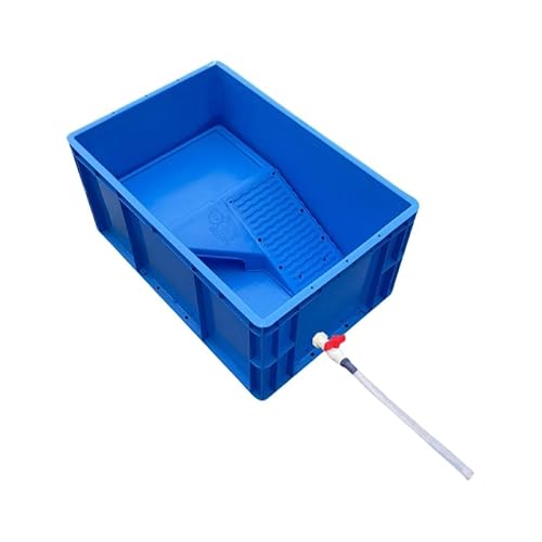 亀用水槽 大きい 飼育ケース カメ セット 大型 プラスチック 爬虫類繁殖ボックス 排水孔 階段 日向ぼっこ台 休憩 観察 脱走防止 丈夫 両生類用 ペットケージ 亀との癒やし空間 初心者向け (ブルー,60*40*29cm)