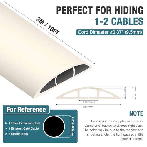 Image of Floor Cord Cover, Cable Protector, 0.63W x 0.31H inches, Wire Cover for Extension Cords, Floor Cable Covers Prevent Cable Trips (Beige, 50-10 Feet)