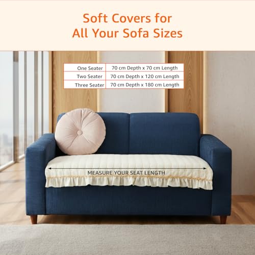 Image of Amazon Basics Quilted Sofa Cover for Two Seater, Modern Grid Pattern, Non-Slip Sofa Pad, 70x120 cm, Soft Silicone Grip Dots, 100% Polyester, Machine Washable - Off-White