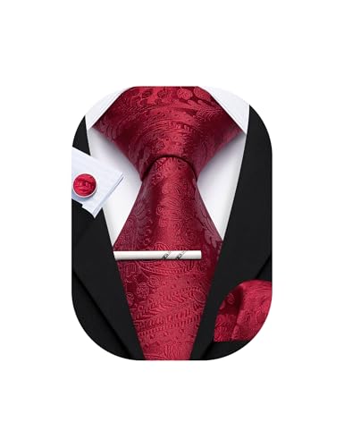 Image of YOHOWA Mens Ties Set Wedding Paisley Neckties with Handkerchief Cufflinks Formal Business