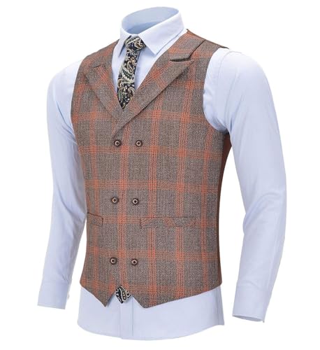 Men's Plaid Suit Three Pieces Notch Lapel Jacket Double Breasted Vest Pants for Wedding Formal4