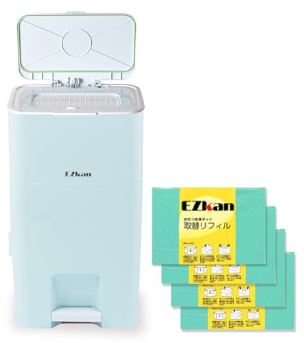 (ケラッタ) EZkan おむつポット ごみ箱 大容量 27L 99% 防臭 抗菌 におわない袋 2重フタ 介護 オムツ ペット (ミントグリーン+リフィルセット)