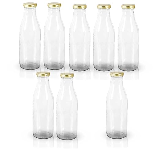 Image of Pure Source India Glass Water Bottle with Airtight Gold Cap - 500 ML, 8 Pieces, Clear