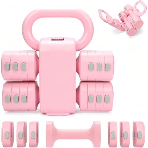 Angju Adjustable Dumbbell Set of 2 4 in 1 Free Weights Dumbbells Set for Women with Fast Adjustment Each 2lb 3lb 4lb 5lb Hand Weights with Kettlebell Form for Home Gym & Outdoor Exercise Training