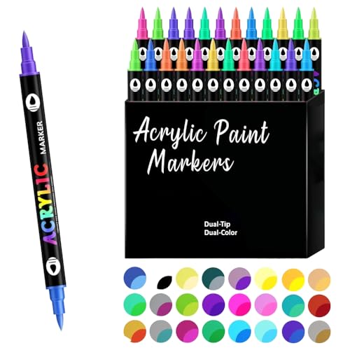Dual Tip Acrylic Paint Pen Marker,Acrylic Paint Pens for Rock Pai...