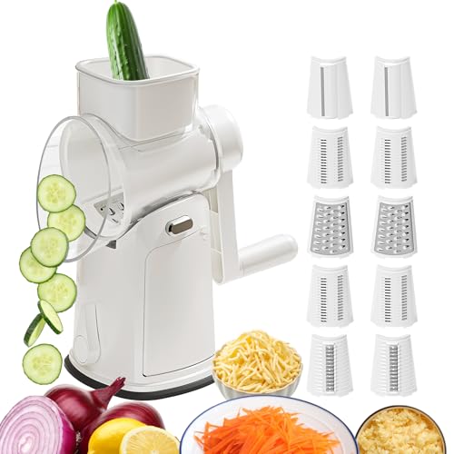 Cortador de Alimentos, Rallador de Queso Giratorio para Cocina, Picadora de Alimentos para Cebolla Tomate Zanahoria Limón Pepino Queso