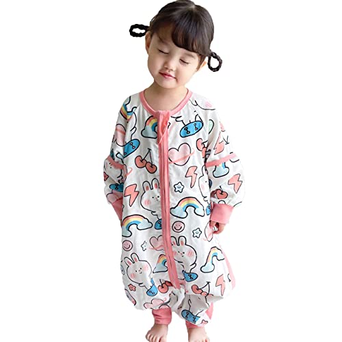 Wetry Gigoteuse Bébé avec Pied,Garçon Fille Unisexe Turbulette Manche Longue Amovible Coton Toutes Saisons Gigoteuse avec Jambes pour Enfants,Lapin Arc-en-Ciel/L Cover