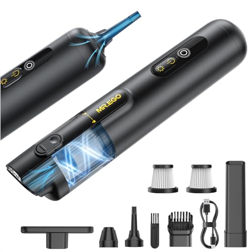 Mr.ego Car Vacuum Portable Cordless, 20000Pa Mini Vacuum Cleaner & Air Duster, 100,000 RPM Brushless Motor Handheld Vacuum with LED Light and Multi-Nozzles for Car, Home, Office, Pet (Black)