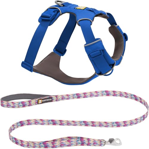 Ruffwear, Front Range Dog Harness and Leash, Reflective and Padded, No Pull Harness and 5-ft Leash with Padded Handle for Walking, Blue Pool & Reef Fish