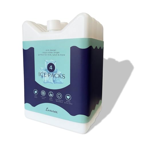 Image of Luxuroo ICE Slim Design Reusable BPA Free Non-Toxic Breast Milk Ice Packs Cold Freezer Packs for Breastmilk Storage Baby Bottles Lunch Coolers Day Care Breastfeeding Pumping Moms (Set of 4, White)
