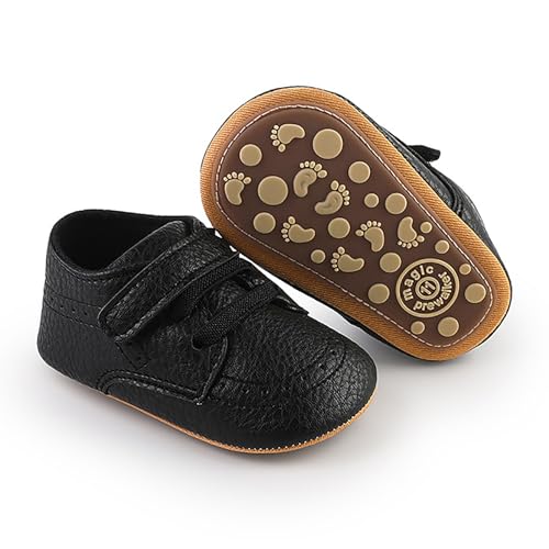 Image of SOFMUO Baby Boys Girls High Top Ankle PU Leather Sneakers Soft Rubber Sole Infant Moccasins Newborn Oxford Loafers Anti-Slip Toddler Wedding Uniform Dress Shoes