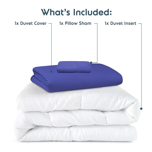 Nestl Twin Duvet Cover Set with Comforter Insert - Royal Blue 3 Piece 68x90 Duvet Cover & 1 Pillow Sham with White Quilted Down Alternative Comforter, Ultra Soft, All Season