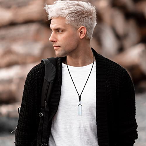 Jovivi Man-Made Opalite Cylinder Healing Crystals Necklace For Women Men Adjustable Rope Natural Chakra Stone Amulet Protection Pendant Necklaces Reiki Quartz Gemstone Jewelry #TOP3
