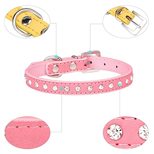 Kleine Hunde Hundehalsband Leuchtend, Halsband Hund Klein Mit Kristalldiamanten Glitzernd Kristall Halsung Hund Diamant Bling Welpenhalsband Welpe HundehalsbäNder,Rosa XS