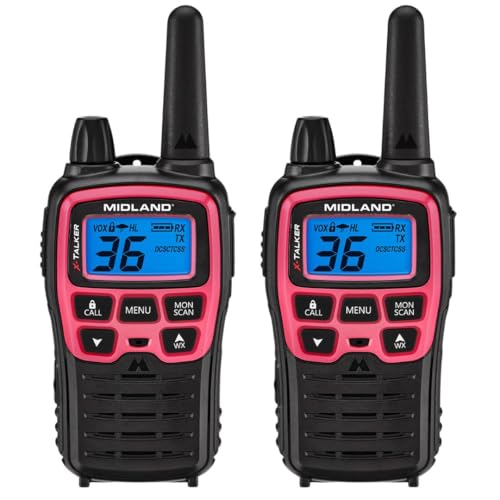 Midland T71PNK X-TALKER FRS Walkie Talkies with NOAA Weather Scan & Alert &ndash; Long Range Two-Way...