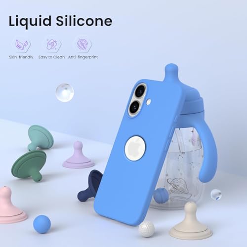 Image of Elzzi Microfiber Logo Cut Cover Compatible for iPhone 16 Case Liquid Silicone Cases Full Body 4 Layer Protective Covers Shockproof Back Cover with High Raised Camera Lips (6.1 inch, Azure Blue)