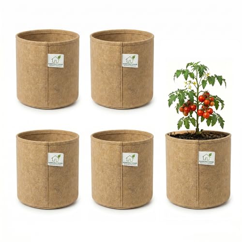 Image of 400 GSM Geo Fabric Round Grow Bags 18x18 Inch, Camel Color Planting Bags for Terrace and Kitchen Gardening Pack of 5