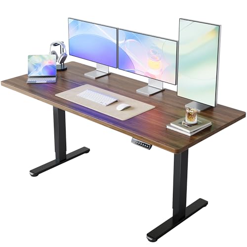 Image of HUANUO 63 x 28 inch Electric Standing Desk Adjustable Height, 4 Memory Height Settings, Sit Stand Up Desk for Home Office & Computer Workstation, Black Walnut