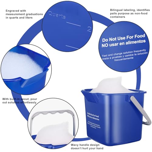 Image of Roshtia 6 Pcs 6 Quart Cleaning Bucket Small Sanitizing Square Bucket Detergent Pail for Home Commercial Restaurant Kitchen Office School (Blue)
