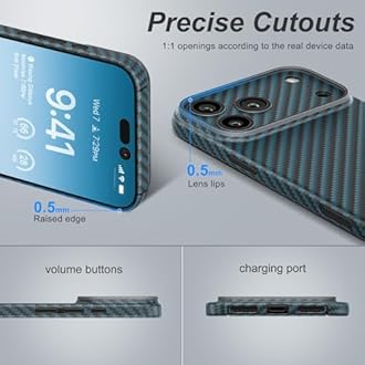 memumi Case for iPhone 17 Pro Max Aramid Fiber, [NO-case Feeling] Durable Sturdy Aramid Fiber with 0.5mm Slim Case for iPhone 17 Pro Max Thin and Minimalist in Carbon Fiber Design, Black Blue