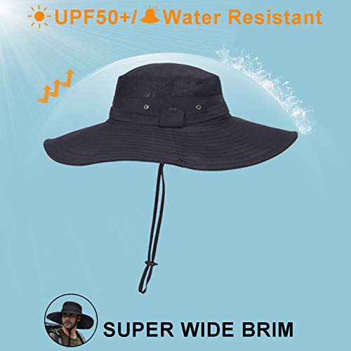 Image of Super Wide Brim Sun Fishing Hat Safari UPF50+ Bucket Boonie Cap for Gardening Hiking Camping