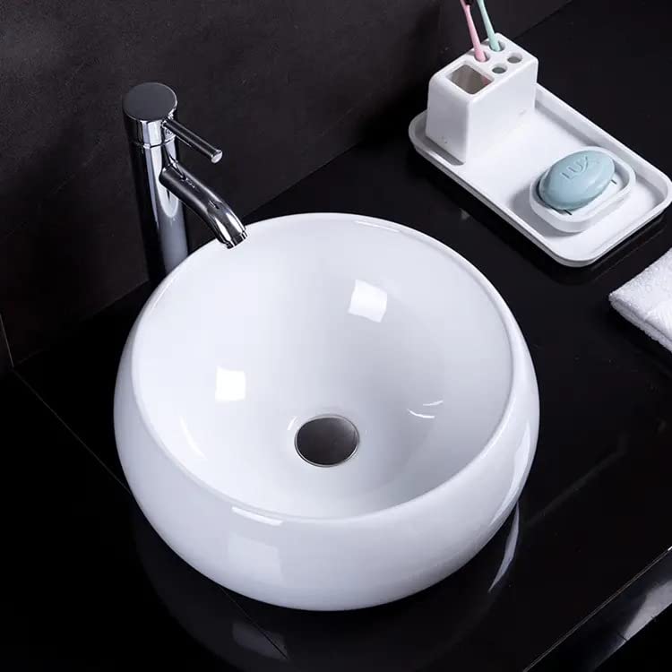 REMANENCE Round Wash Basin Countertop | Tabletop Ceramic Bathroom Sink | Wash Basin Over Counter | Wash Basin For Bathroom (14.5 x 14.5 x 5.9 Inch, White Wash Basin-Round Shape) (B0BZP89BVS) Amazon Price History, Amazon Price Tracker