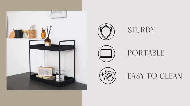 Metal 2-Tier Standing Rack for Bathroom, Kitchen, Countertop Storage Dish Rack for Kitchen Organizer, Cosmetic Shelf, 2-Tier Shelf